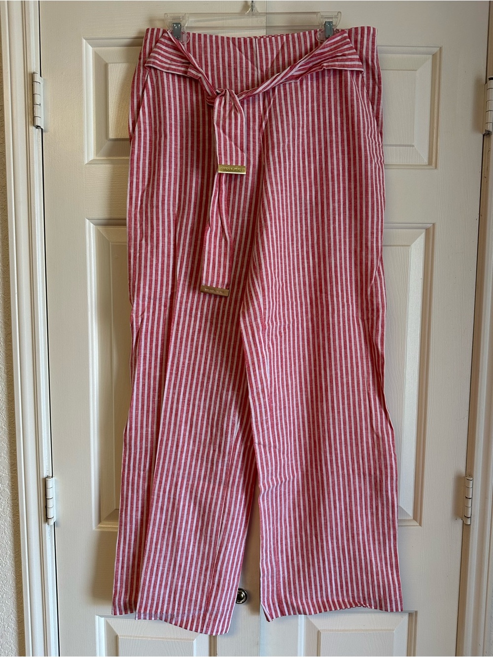 Women's Pink Striped Tie-Waist Pants